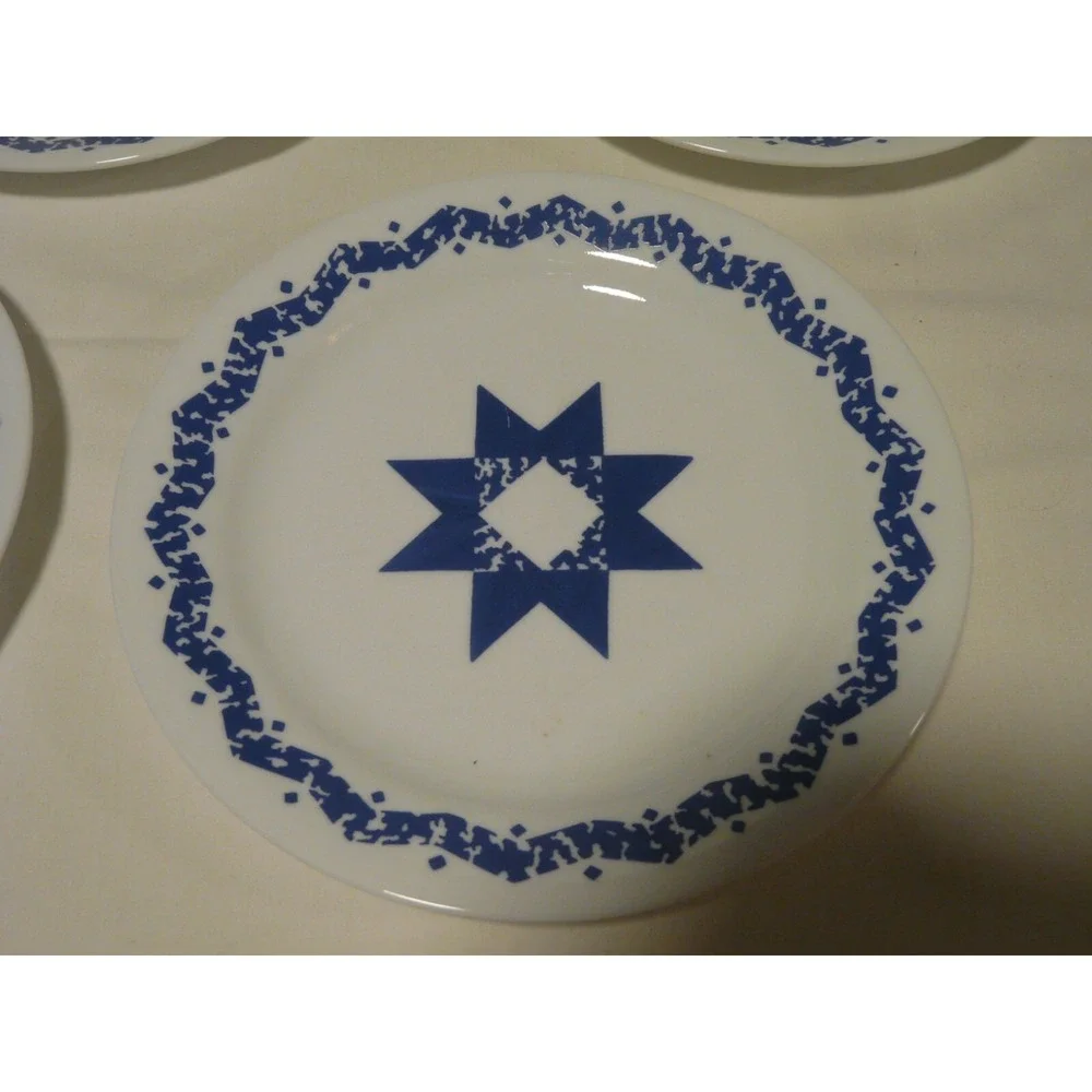 Set of 4 Corelle Corning Salad Plates Blue Star Pattern Retired USA‎ 7.25